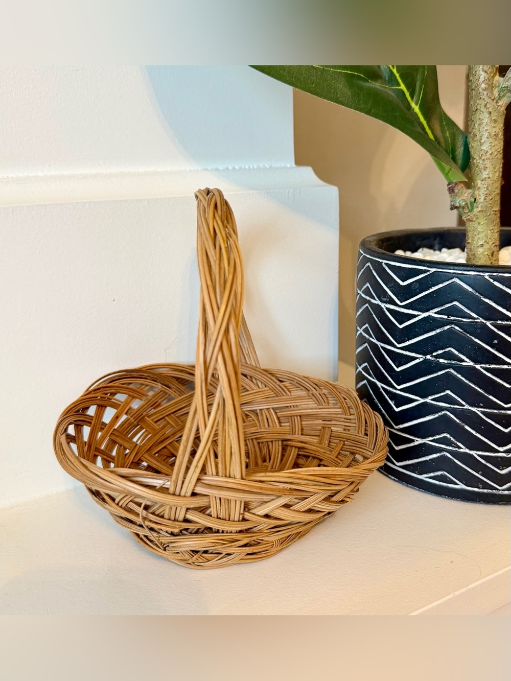 Small Woven Brown Wicker Basket with Handle - Home Accents